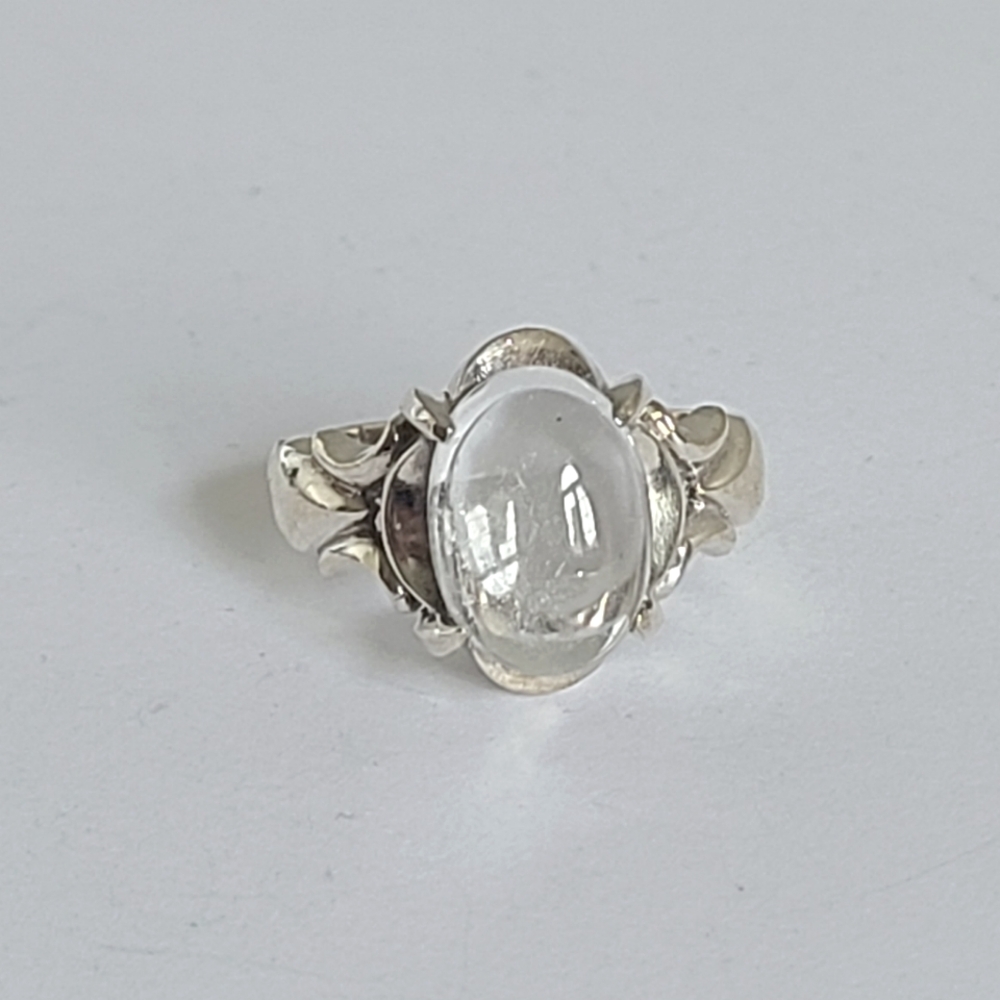 Vintage Victorian Boho Clear Quartz Cabochon Sterling Silver Cocktail Ring - Picture 8 of 13